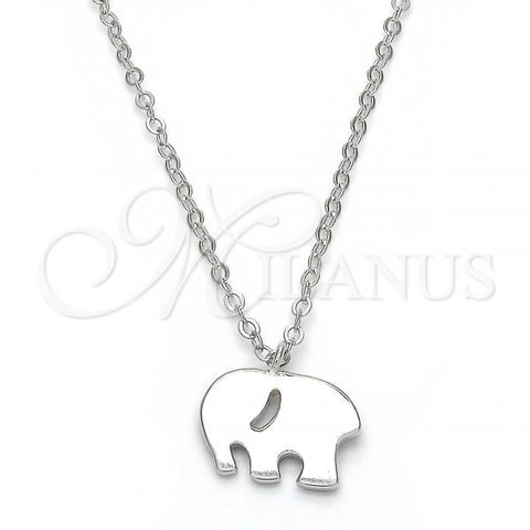 Sterling Silver Pendant Necklace, Elephant Design, Polished, Rhodium Finish, 04.337.0014.16