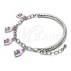 Rhodium Plated Charm Bracelet, Dolphin and Hollow Design, with White Crystal, Pink Enamel Finish, Rhodium Finish, 03.63.1831.08