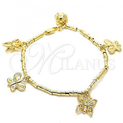 Oro Laminado Charm Bracelet, Gold Filled Style Butterfly Design, Polished, Golden Finish, 03.179.0062.07