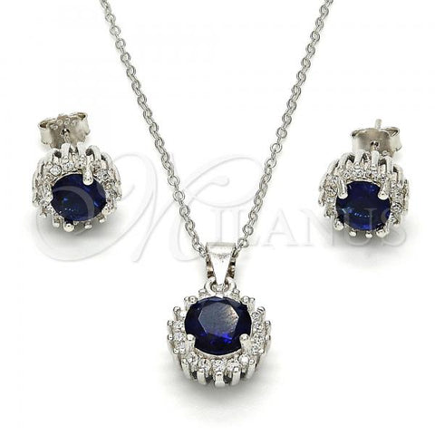 Sterling Silver Earring and Pendant Adult Set, with Sapphire Blue and White Cubic Zirconia, Polished, Rhodium Finish, 10.175.0062.3