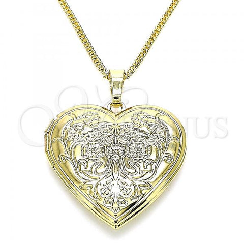 Oro Laminado Pendant Necklace, Gold Filled Style Heart and Flower Design, Polished, Golden Finish, 04.117.0026.20