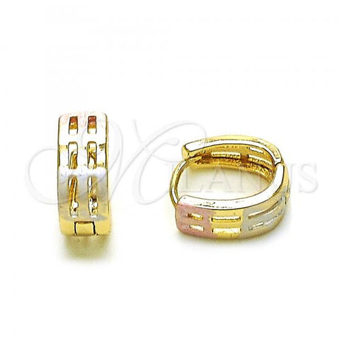 Oro Laminado Huggie Hoop, Gold Filled Style Polished, Tricolor, 02.213.0511.12