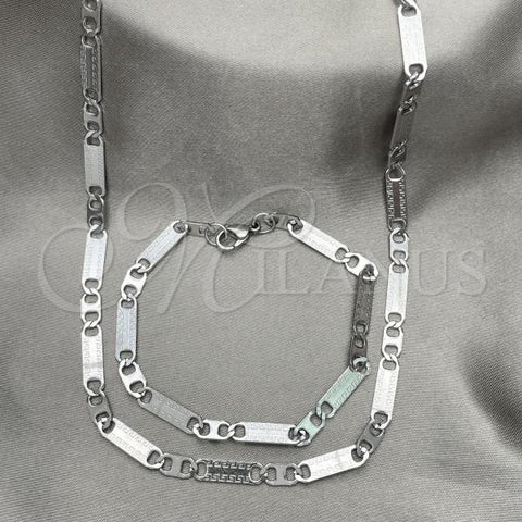 Stainless Steel Necklace and Bracelet, Greek Key Design, Diamond Cutting Finish, Steel Finish, 04.113.0042.24