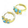 Oro Laminado Huggie Hoop, Gold Filled Style Elephant Design, with Turquoise Cubic Zirconia, Polished, Golden Finish, 02.210.0160.12.15