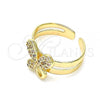Oro Laminado Baby Ring, Gold Filled Style Butterfly Design, with White Micro Pave, Polished, Golden Finish, 01.233.0017 (One size fits all)
