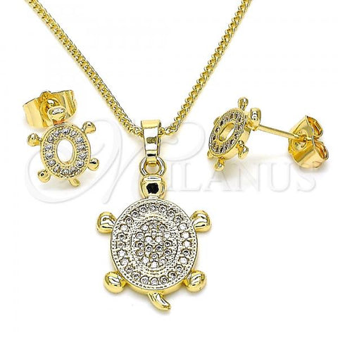 Oro Laminado Earring and Pendant Adult Set, Gold Filled Style Turtle Design, with White Micro Pave, Polished, Golden Finish, 10.284.0014.1