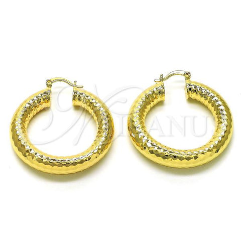 Oro Laminado Medium Hoop, Gold Filled Style Hollow Design, Diamond Cutting Finish, Golden Finish, 02.163.0317.40