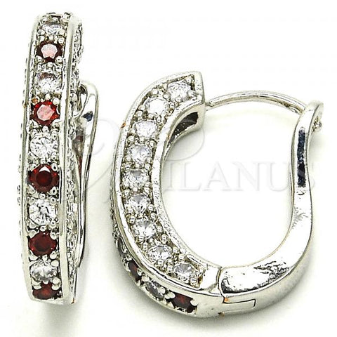 Rhodium Plated Huggie Hoop, with Garnet and White Cubic Zirconia, Polished, Rhodium Finish, 02.217.0024.3.15