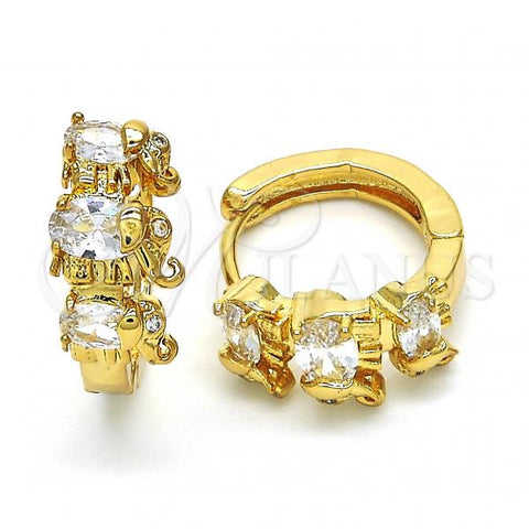 Oro Laminado Huggie Hoop, Gold Filled Style Elephant Design, with White Cubic Zirconia, Polished, Golden Finish, 02.210.0160.15