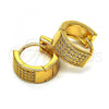 Oro Laminado Huggie Hoop, Gold Filled Style with White Micro Pave, Polished, Golden Finish, 02.195.0072.15
