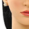 Oro Laminado Stud Earring, Gold Filled Style Flower Design, with White Cubic Zirconia, Polished, Golden Finish, 02.283.0047