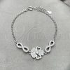 Sterling Silver Fancy Bracelet, Flower Design, with White Cubic Zirconia, Polished, Silver Finish, 03.398.0003.07