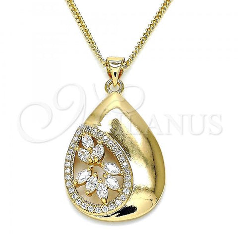Oro Laminado Pendant Necklace, Gold Filled Style Teardrop Design, with White Cubic Zirconia and White Micro Pave, Polished, Golden Finish, 04.213.0182.20