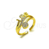 Oro Laminado Multi Stone Ring, Gold Filled Style Love Design, with White Cubic Zirconia, Polished, Golden Finish, 01.310.0048
