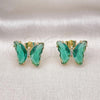 Oro Laminado Stud Earring, Gold Filled Style Butterfly Design, with Emerald Crystal and White Micro Pave, Polished, Golden Finish, 02.341.0055.8