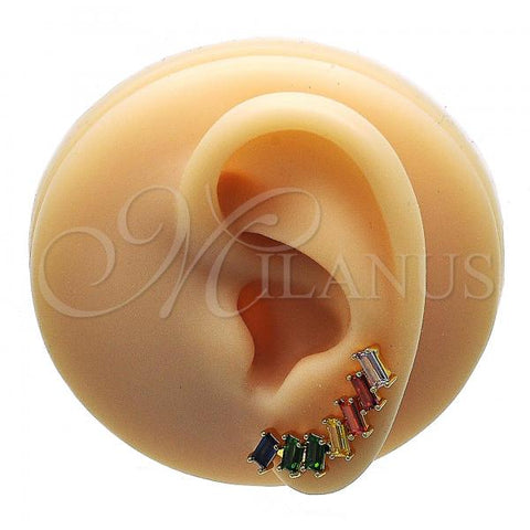 Oro Laminado Earcuff Earring, Gold Filled Style with Multicolor Cubic Zirconia, Polished, Golden Finish, 02.210.0705.1