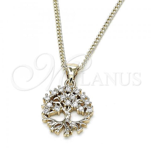 Oro Laminado Pendant Necklace, Gold Filled Style Tree Design, with White Micro Pave, Polished, Golden Finish, 04.342.0021.20