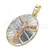 Oro Laminado Religious Pendant, Gold Filled Style Jesus Design, Diamond Cutting Finish, Tricolor, 05.380.0121
