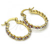 Oro Laminado Small Hoop, Gold Filled Style Evil Eye Design, with White Crystal, Red Enamel Finish, Golden Finish, 02.213.0315.1.25