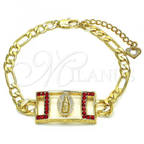 Oro Laminado Fancy Bracelet, Gold Filled Style Guadalupe Design, with Garnet Crystal, Polished, Golden Finish, 03.351.0038.1.07