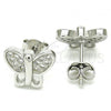 Sterling Silver Stud Earring, Butterfly Design, with White Micro Pave, Polished, Rhodium Finish, 02.336.0113