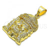 Oro Laminado Religious Pendant, Gold Filled Style Jesus Design, with White Micro Pave, Polished, Golden Finish, 05.342.0148