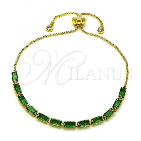 Oro Laminado Adjustable Bolo Bracelet, Gold Filled Style with Green Cubic Zirconia, Polished, Golden Finish, 03.341.0186.3.10