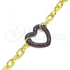 Oro Laminado Fancy Bracelet, Gold Filled Style Paperclip and Heart Design, with Garnet Micro Pave, Polished, Black Rhodium Finish, 03.341.0054.2.07