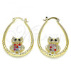 Oro Laminado Medium Hoop, Gold Filled Style Owl Design, with Multicolor Crystal, Diamond Cutting Finish, Golden Finish, 02.380.0059.30