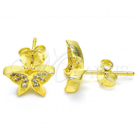 Sterling Silver Stud Earring, Butterfly Design, with White Cubic Zirconia, Polished, Golden Finish, 02.336.0101.2