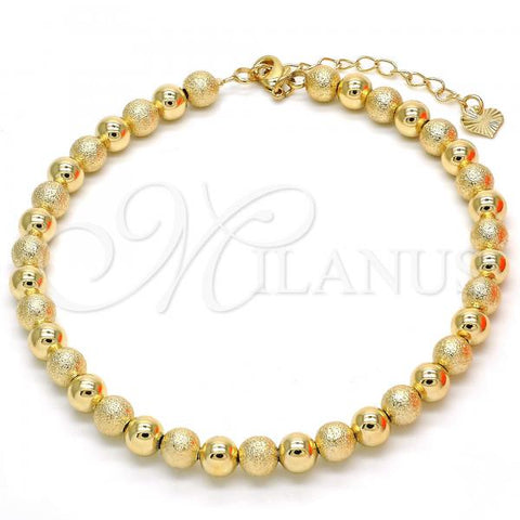 Oro Laminado Fancy Anklet, Gold Filled Style Matte Finish, Golden Finish, 03.93.0010.10