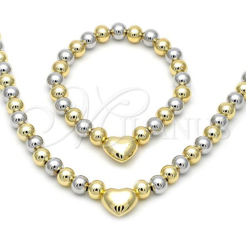 Oro Laminado Necklace and Bracelet, Gold Filled Style Heart and Ball Design, Polished, Two Tone, 06.341.0009.2