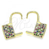 Oro Laminado Small Hoop, Gold Filled Style Lock Design, with Multicolor Micro Pave, Polished, Golden Finish, 02.341.0057.1.12