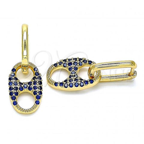 Oro Laminado Huggie Hoop, Gold Filled Style Puff Mariner Design, with Sapphire Blue Cubic Zirconia, Polished, Golden Finish, 02.210.0487.1.12