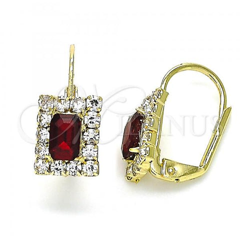 Oro Laminado Leverback Earring, Gold Filled Style with Garnet and White Crystal, Polished, Golden Finish, 5.125.020.7