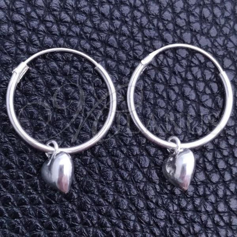 Sterling Silver Small Hoop, Heart Design, Polished, Silver Finish, 02.401.0017.15