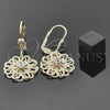 Oro Laminado Dangle Earring, Gold Filled Style Flower Design, with White Cubic Zirconia, Diamond Cutting Finish, Golden Finish, 5.005.006