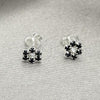 Sterling Silver Stud Earring, Flower Design, with Black Crystal, Polished, Silver Finish, 02.406.0015.01