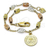 Oro Laminado Charm Bracelet, Gold Filled Style San Benito Design, Diamond Cutting Finish, Tricolor, 03.351.0158.08