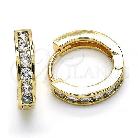Oro Laminado Huggie Hoop, Gold Filled Style with White Cubic Zirconia, Polished, Golden Finish, 02.99.0029.3.20