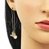 Oro Laminado Threader Earring, Gold Filled Style Angel Design, with White Micro Pave, Polished, Golden Finish, 02.210.0810