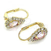 Oro Laminado Leverback Earring, Gold Filled Style Teardrop Design, with Rose and White Crystal, Polished, Golden Finish, 5.125.012.5