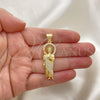 Oro Laminado Religious Pendant, Gold Filled Style San Judas Design, with White Micro Pave, Polished, Golden Finish, 05.342.0156