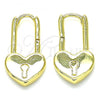 Oro Laminado Huggie Hoop, Gold Filled Style Lock and Heart Design, Polished, Golden Finish, 02.362.0001.10