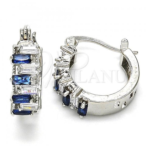 Rhodium Plated Small Hoop, with Sapphire Blue and White Cubic Zirconia, Polished, Rhodium Finish, 02.210.0295.8.15
