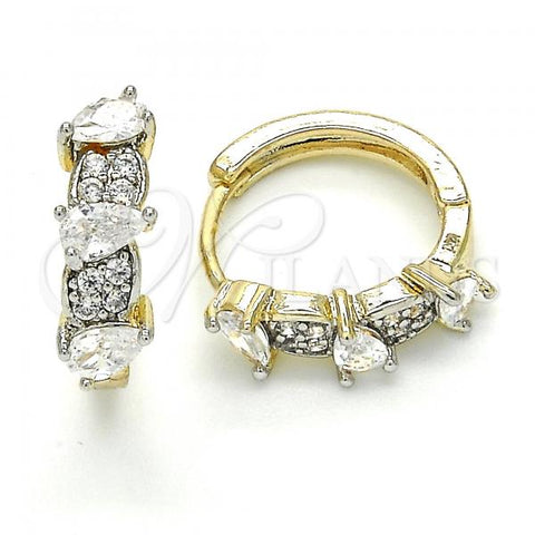 Oro Laminado Huggie Hoop, Gold Filled Style with White Cubic Zirconia, Polished, Two Tone, 02.210.0112.15
