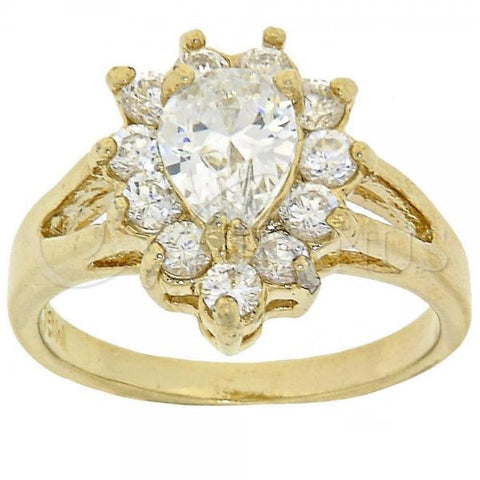 Oro Laminado Multi Stone Ring, Gold Filled Style Teardrop and Cluster Design, with White Cubic Zirconia, Polished, Golden Finish, 5.055.010.07 (Size 7)