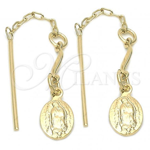 Oro Laminado Long Earring, Gold Filled Style Guadalupe Design, Golden Finish, 5.219.007