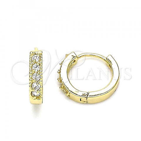 Oro Laminado Huggie Hoop, Gold Filled Style with White Cubic Zirconia, Polished, Golden Finish, 02.210.0637.12