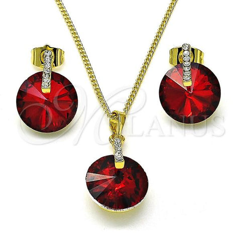 Oro Laminado Earring and Pendant Adult Set, Gold Filled Style with Garnet and White Crystal, Polished, Golden Finish, 10.379.0087